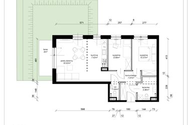 Rzut - Mieszkanie na sprzedaż 3 pokoje o powierzchni 61,02 m² - numer E.0.01.3k w Art.Teo etap 3