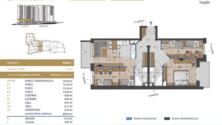 Rzut - Mieszkanie na sprzedaż 4 pokoje o powierzchni 80,92 m² - numer 10 w Osiedle Dakar Karolina