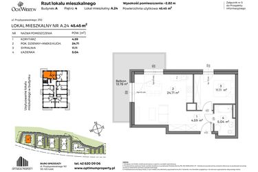Rzut - Mieszkanie na sprzedaż 2 pokoje o powierzchni 45,45 m² - numer A.24 w Och!Widzew