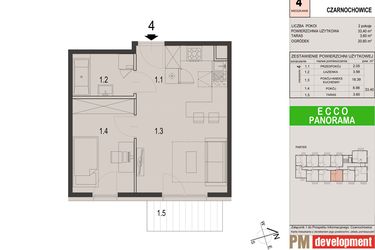 Rzut - Mieszkanie na sprzedaż 2 pokoje o powierzchni 33,4 m² - numer 4C w Ecco Panorama etap II budynki C, D