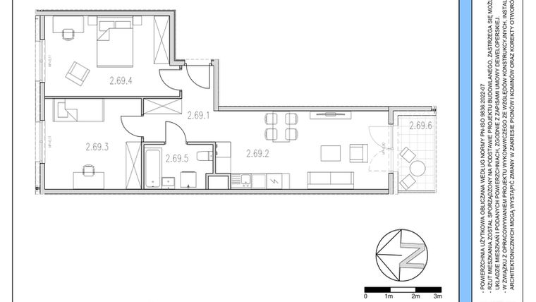 Rzut - Mieszkanie na sprzedaż 3 pokoje o powierzchni 60,17 m² - numer 69 w Osiedle Solne etap II