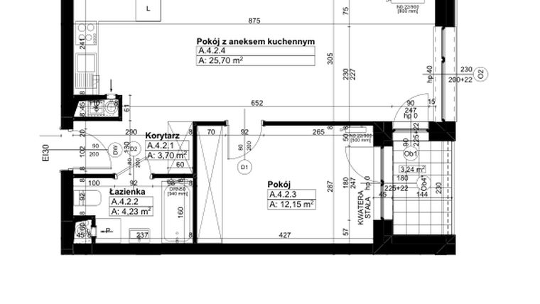 Rzut - Mieszkanie na sprzedaż 2 pokoje o powierzchni 45,81 m² - numer A/4/2 w Świerzawska 13