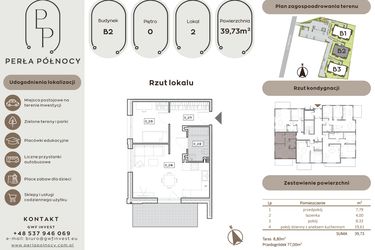 Rzut - Mieszkanie na sprzedaż 2 pokoje o powierzchni 39,73 m² - numer B2.0_2 w Perła Północy etap 2