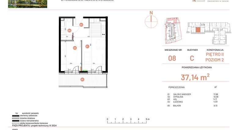 Rzut - Mieszkanie na sprzedaż 2 pokoje o powierzchni 37,14 m² - numer 16.8 w Osiedle Nowe Horyzonty etap II