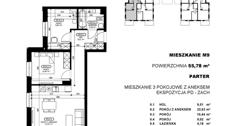 Rzut - Mieszkanie na sprzedaż 3 pokoje o powierzchni 55,78 m² - numer C2-M9 w Stacja Łódź V – etap C2