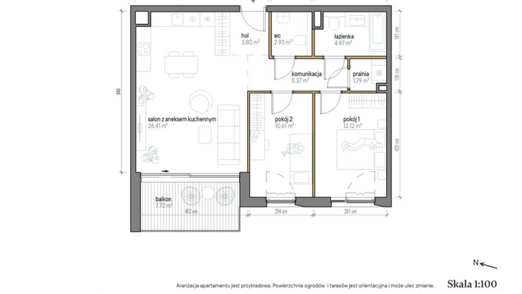 Rzut - Mieszkanie na sprzedaż 3 pokoje o powierzchni 68 m² - numer A/2/5 w Kopernika 71