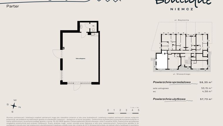 Rzut - Lokal użytkowy na sprzedaż 2 pokoje o powierzchni 58,35 m² - numer U1 w Boutique NIEMCZ