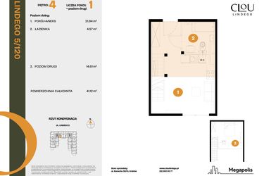 Rzut - Mieszkanie na sprzedaż 1 pokój o powierzchni 41,12 m² - numer 120 w CLOU LINDEGO