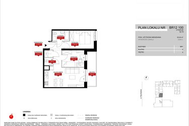 Rzut - Mieszkanie na sprzedaż 3 pokoje o powierzchni 52,44 m² - numer BR12/100 w Browary Wrocławskie 2