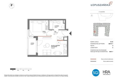 Rzut - Mieszkanie na sprzedaż 2 pokoje o powierzchni 38,78 m² - numer H.4.6 w Łopuszańska 47 - etap 3