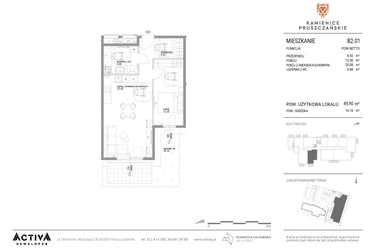 Rzut - Mieszkanie na sprzedaż 2 pokoje o powierzchni 49,9 m² - numer B2.01 w Kamienice Pruszczańskie