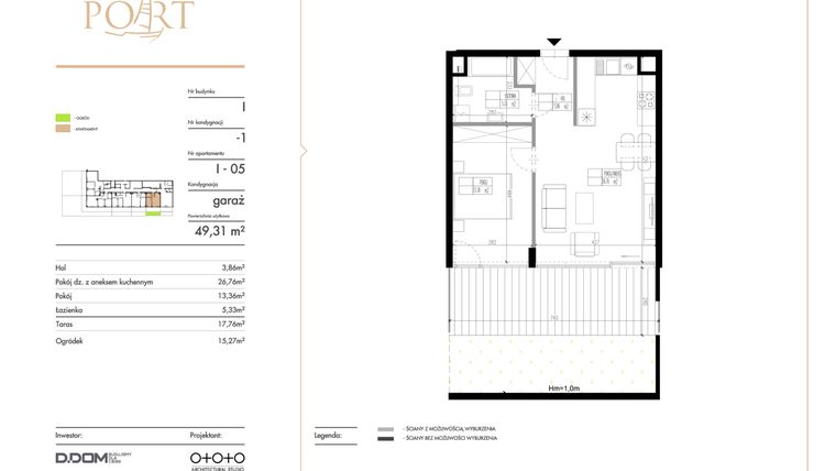 Rzut - Mieszkanie na sprzedaż 2 pokoje o powierzchni 49,31 m² - numer I_5 w Warmiński Port etap V