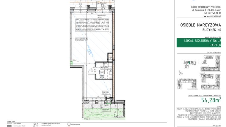 Rzut - Lokal użytkowy na sprzedaż 1 pokój o powierzchni 54,28 m² - numer N6.U2 w Osiedle Narcyzowe