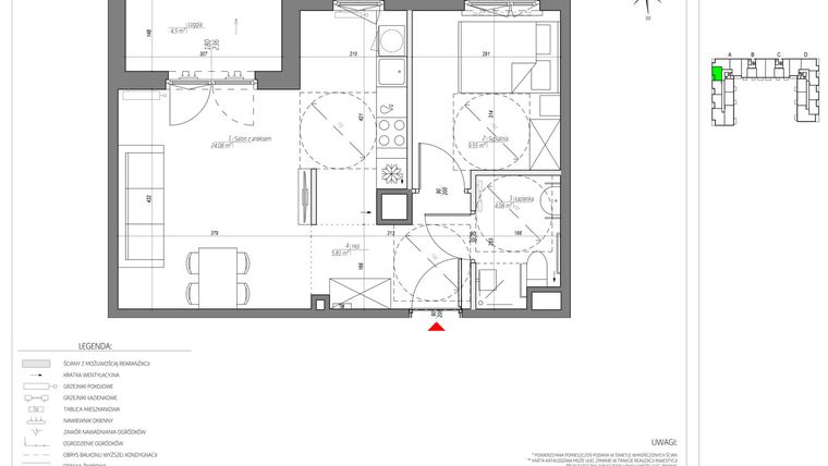 Rzut - Mieszkanie na sprzedaż 2 pokoje o powierzchni 43,52 m² - numer C/034/M w City Vibe