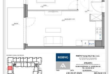 Rzut - Mieszkanie na sprzedaż 2 pokoje o powierzchni 41,78 m² - numer MC/G/A/1/3 w Modern City etap G