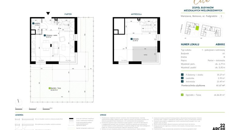 Rzut - Mieszkanie na sprzedaż 1 pokój o powierzchni 61,67 m² - numer AB0002 w Viva Cité 2