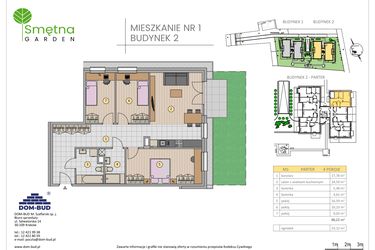 Rzut - Mieszkanie na sprzedaż 4 pokoje o powierzchni 88,22 m² - numer 1 w Smętna Garden