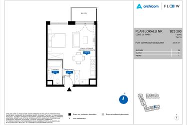 Rzut - Mieszkanie na sprzedaż 1 pokój o powierzchni 34,76 m² - numer B23 290 w Flow - bud. B2 A i bud. B2 B