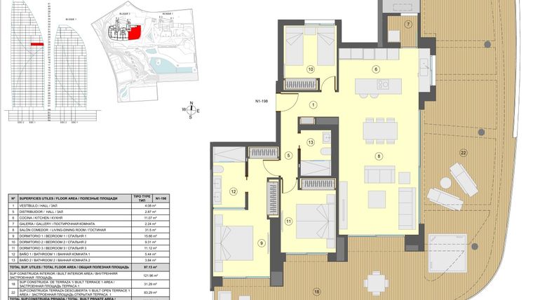 Rzut - Mieszkanie na sprzedaż 4 pokoje o powierzchni 121 m² - numer 3 w Sea Towers 3 Bedrooms