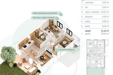 Rzut - Mieszkanie na sprzedaż 3 pokoje o powierzchni 51,62 m² - numer A.5.1 w Enklawa