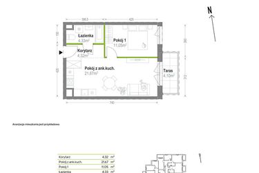 Rzut - Mieszkanie na sprzedaż 2 pokoje o powierzchni 41,37 m² - numer A.A.1.04 w Głębocka Vita