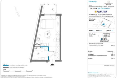 Rzut - Mieszkanie na sprzedaż 1 pokój o powierzchni 30,88 m² - numer A.2.27 w Daszyńskiego Square etap 1