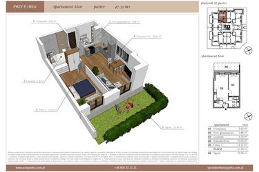 Rzut - Mieszkanie na sprzedaż 2 pokoje o powierzchni 47,33 m² - numer M06 w Przy Parku etap II
