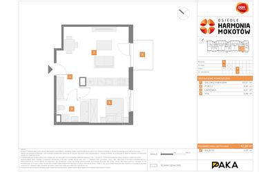 Rzut - Mieszkanie na sprzedaż 2 pokoje o powierzchni 42,26 m² - numer G.11 w Osiedle Harmonia Mokotów etap 2