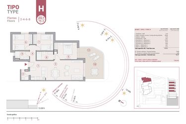 Rzut - Mieszkanie na sprzedaż 3 pokoje o powierzchni 134,44 m² - numer 2-H w Apartamenty w Calpe - 64774338