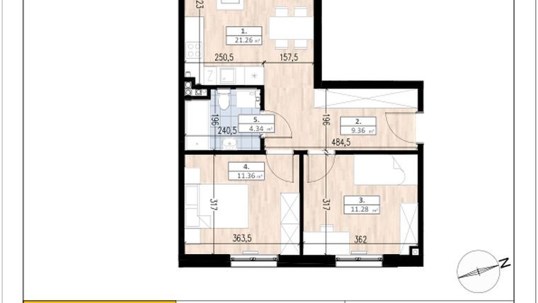 Rzut - Mieszkanie na sprzedaż 3 pokoje o powierzchni 57,6 m² - numer A3/0/1 w ACCANTO