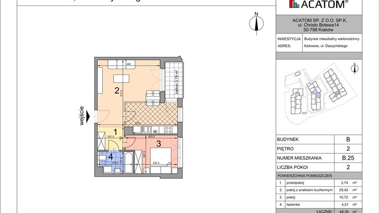Rzut - Mieszkanie na sprzedaż 2 pokoje o powierzchni 48,23 m² - numer B25 w Daszyńskiego Park