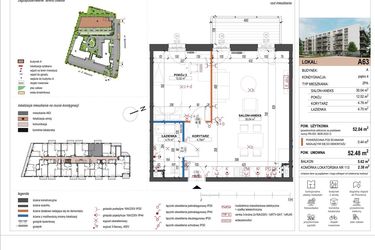 Rzut - Mieszkanie na sprzedaż 2 pokoje o powierzchni 52,04 m² - numer A63 w ulica Staszica bud. A