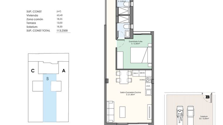 Rzut - Mieszkanie na sprzedaż 2 pokoje o powierzchni 113 m² - numer 5-5B w Apartamenty w Torrevieja - 97791076