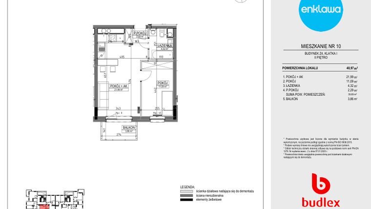 Rzut - Mieszkanie na sprzedaż 2 pokoje o powierzchni 40,97 m² - numer Z4.10 w Enklawa Apartamenty Z4 i Z5