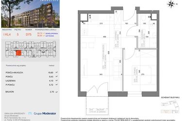 Rzut - Mieszkanie na sprzedaż 2 pokoje o powierzchni 38,85 m² - numer I-D75 w Industria etap I-D oraz I-C