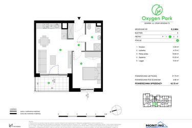Rzut - Mieszkanie na sprzedaż 2 pokoje o powierzchni 42,7 m² - numer E.2.M04 w Oxygen Park etap III