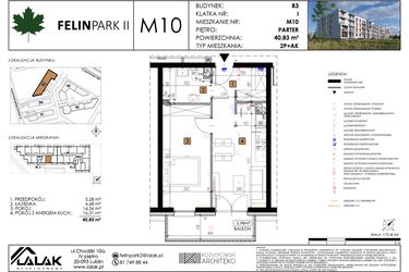 Rzut - Mieszkanie na sprzedaż 2 pokoje o powierzchni 40,86 m² - numer M10 w Felin Park II etap 2