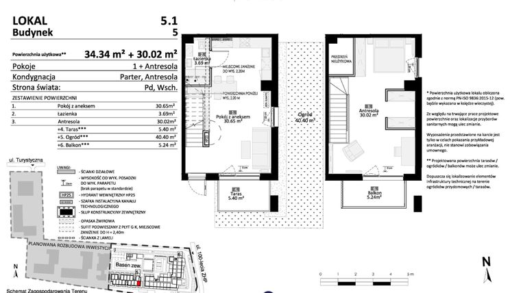 Rzut - Mieszkanie na sprzedaż 2 pokoje o powierzchni 64,36 m² - numer 5.01 w Pino Resort