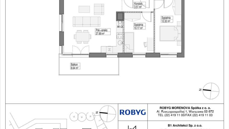 Rzut - Mieszkanie na sprzedaż 4 pokoje o powierzchni 75,59 m² - numer 1.1M06 w Szumilas