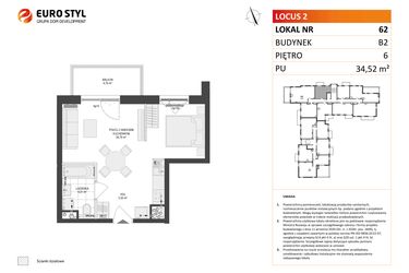 Rzut - Mieszkanie na sprzedaż 1 pokój o powierzchni 34,52 m² - numer 62 w Locus 2 bud. B2