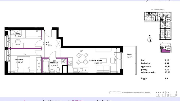 Rzut - Mieszkanie na sprzedaż 3 pokoje o powierzchni 54,04 m² - numer 2 w Wojciechowska Square