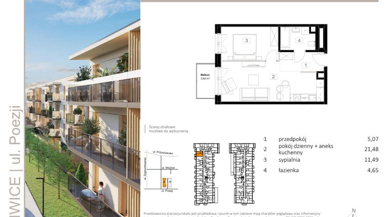 Rzut - Mieszkanie na sprzedaż 2 pokoje o powierzchni 42,69 m² - numer A.17 w Poezji