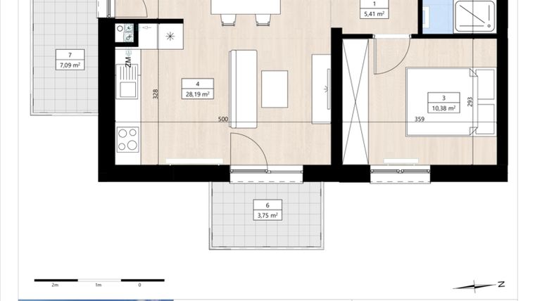 Rzut - Mieszkanie na sprzedaż 2 pokoje o powierzchni 59,23 m² - numer B4/3/35 w MONTANO
