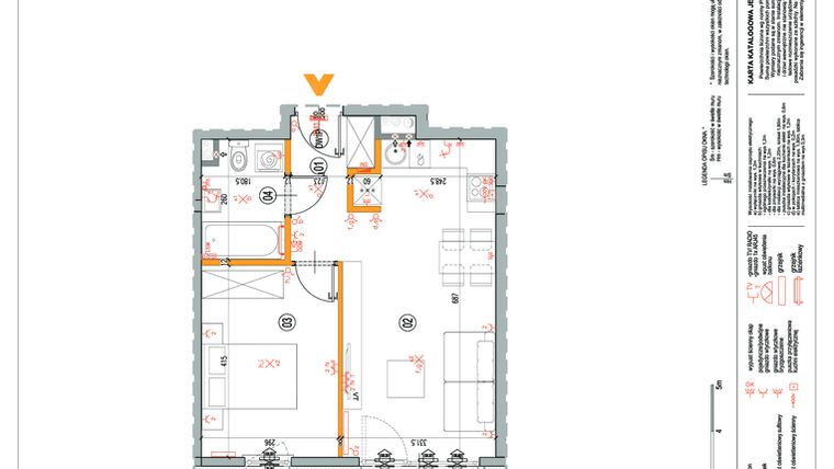 Rzut - Mieszkanie na sprzedaż 2 pokoje o powierzchni 42,29 m² - numer B.08 w Osiedle Promienna IV