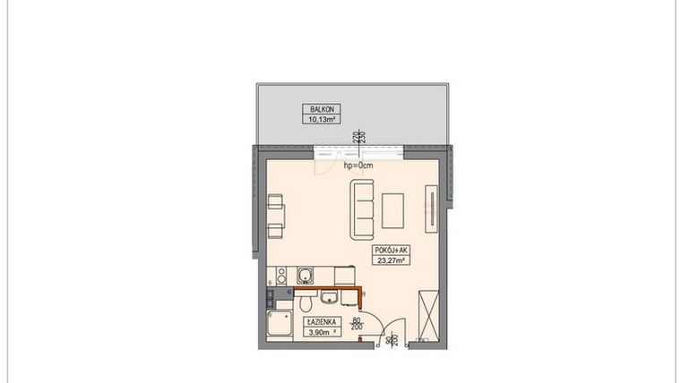 Rzut - Mieszkanie na sprzedaż 1 pokój o powierzchni 27,25 m² - numer B3.0.6.1a w Stegna Park II