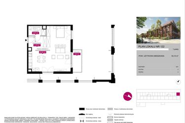 Rzut - Mieszkanie na sprzedaż 1 pokój o powierzchni 54,09 m² - numer 122 w Fuzja Mieszkania Loftowe