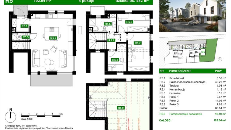 Rzut - Dom na sprzedaż 4 pokoje o powierzchni 102 m² - numer R5 w Zakątek Romanowska