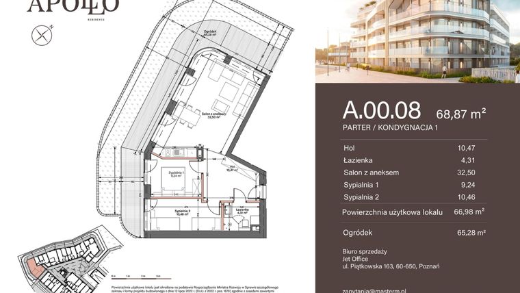 Rzut - Mieszkanie na sprzedaż 3 pokoje o powierzchni 66,98 m² - numer A.0.08 w Apollo Residence