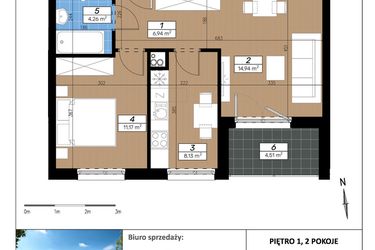 Rzut - Mieszkanie na sprzedaż 2 pokoje o powierzchni 45,44 m² - numer F/1/3 w Limone