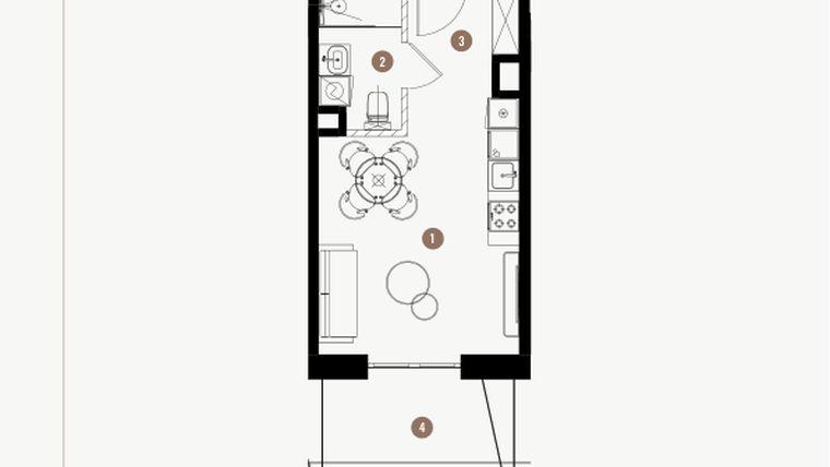 Rzut - Mieszkanie na sprzedaż 1 pokój o powierzchni 26,51 m² - numer 3.54 w WIMA APARTMENTS